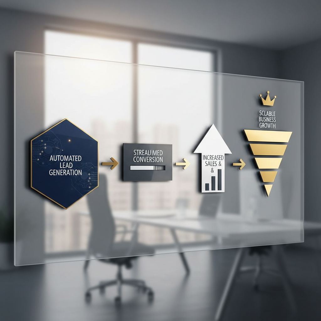 An infographic illustrating an automated workflow transforming into an ascending growth chart, symbolizing how an affiliate program automates small business growth.